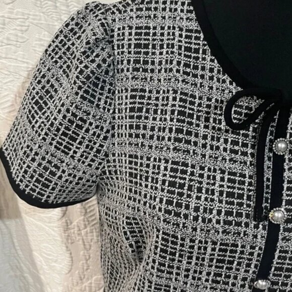 Karl Lagerfeld Jacquard Bow Neck Pearl Button Fit And Flare Dress, size 6 - Picture 14 of 16